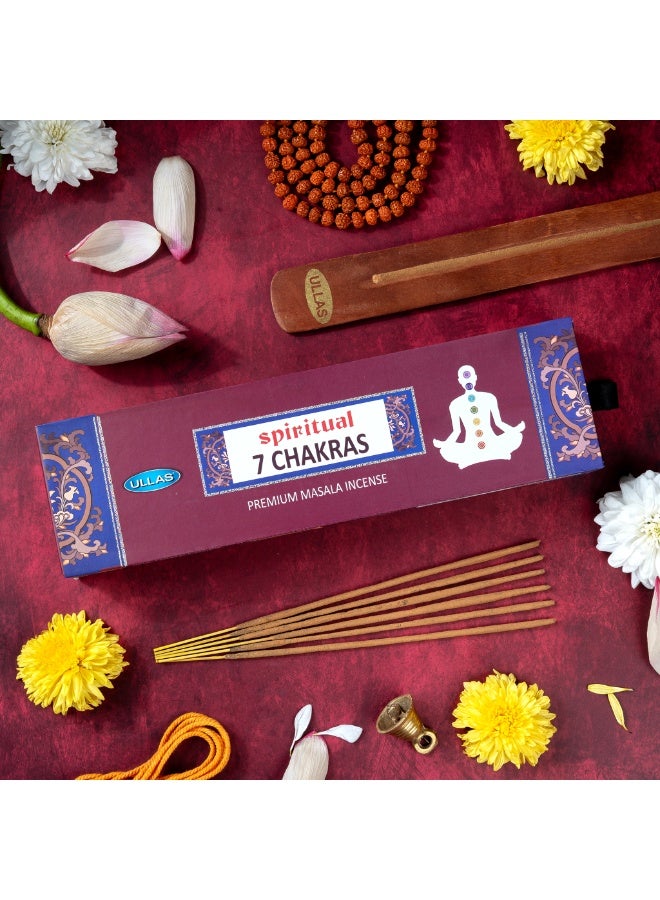 Ullas Spiritual 7 Chakras Agarbathi Premium Masala Incense Sticks with Earthy Fragrance (80 Sticks) With Stick Holder - Image 3